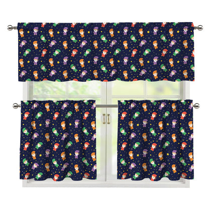 Cute Wizard Pattern Print 3 Piece Kitchen Curtains