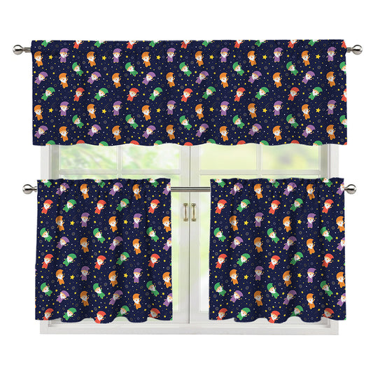 Cute Wizard Pattern Print 3 Piece Kitchen Curtains