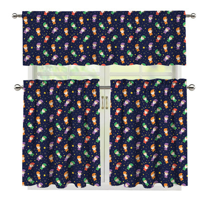 Cute Wizard Pattern Print 3 Piece Kitchen Curtains