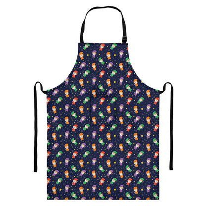 Cute Wizard Pattern Print Bib Apron With Pocket