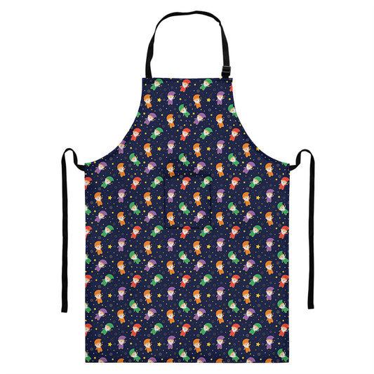 Cute Wizard Pattern Print Bib Apron With Pocket