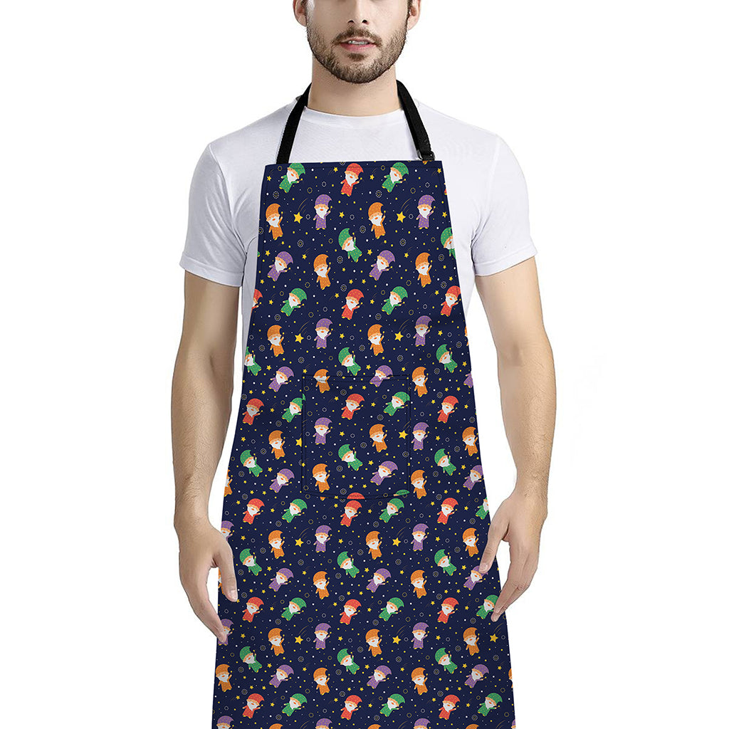 Cute Wizard Pattern Print Bib Apron With Pocket