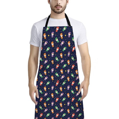 Cute Wizard Pattern Print Bib Apron With Pocket
