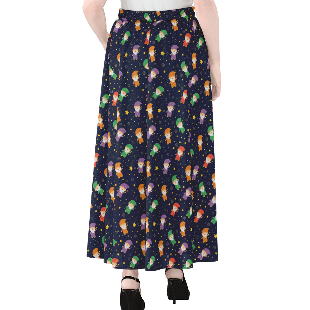 Cute Wizard Pattern Print Chiffon Maxi Skirt