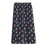 Cute Wizard Pattern Print Cotton Front Slit Maxi Skirt