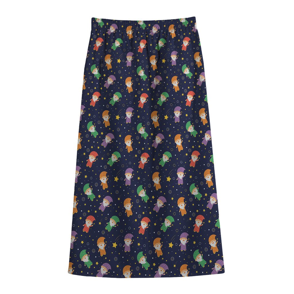 Cute Wizard Pattern Print Cotton Front Slit Maxi Skirt