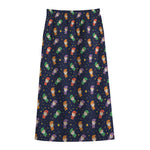 Cute Wizard Pattern Print Cotton Front Slit Maxi Skirt