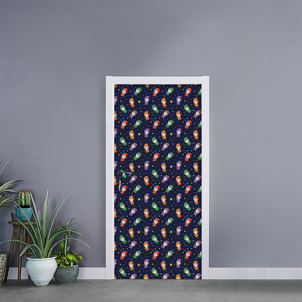 Cute Wizard Pattern Print Door Sticker