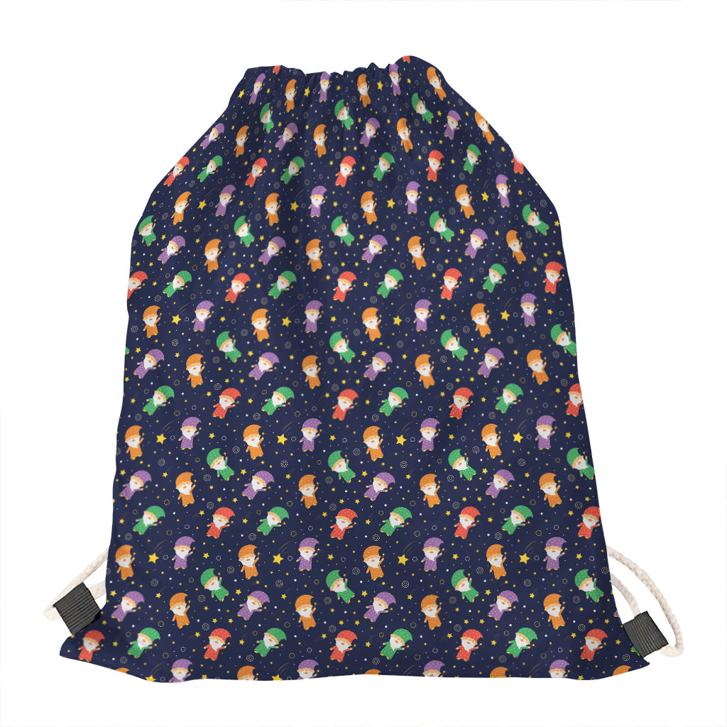 Cute Wizard Pattern Print Drawstring Bag