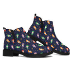 Cute Wizard Pattern Print Flat Ankle Boots