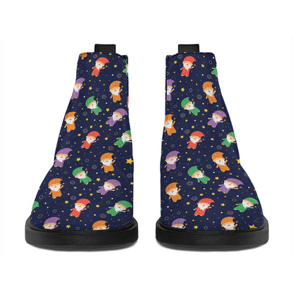 Cute Wizard Pattern Print Flat Ankle Boots