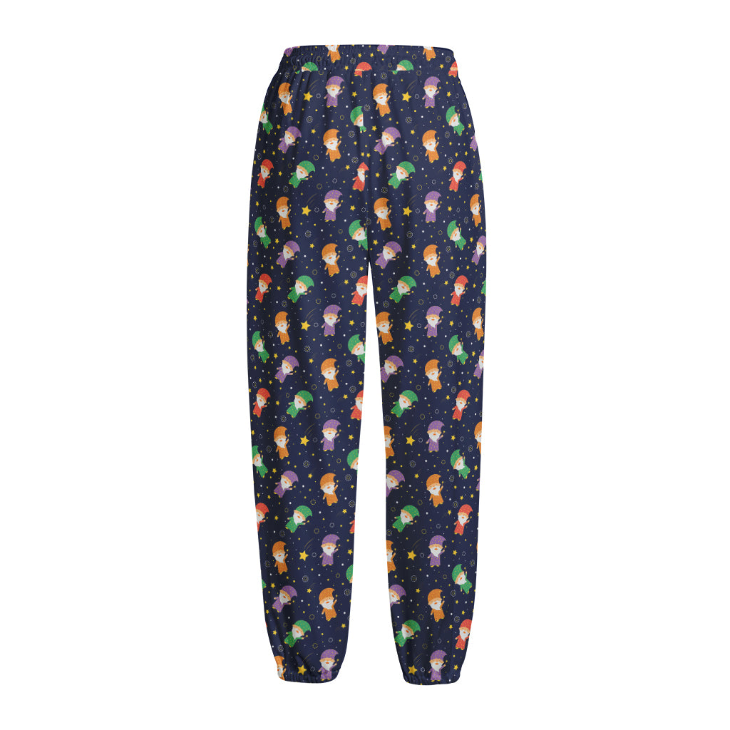 Cute Wizard Pattern Print Fleece Lined Knit Pants