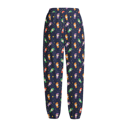 Cute Wizard Pattern Print Fleece Lined Knit Pants