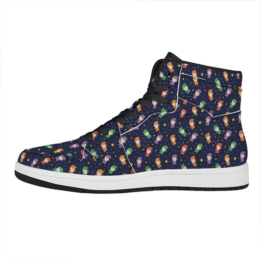 Cute Wizard Pattern Print High Top Leather Sneakers