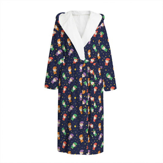 Cute Wizard Pattern Print Hooded Bathrobe