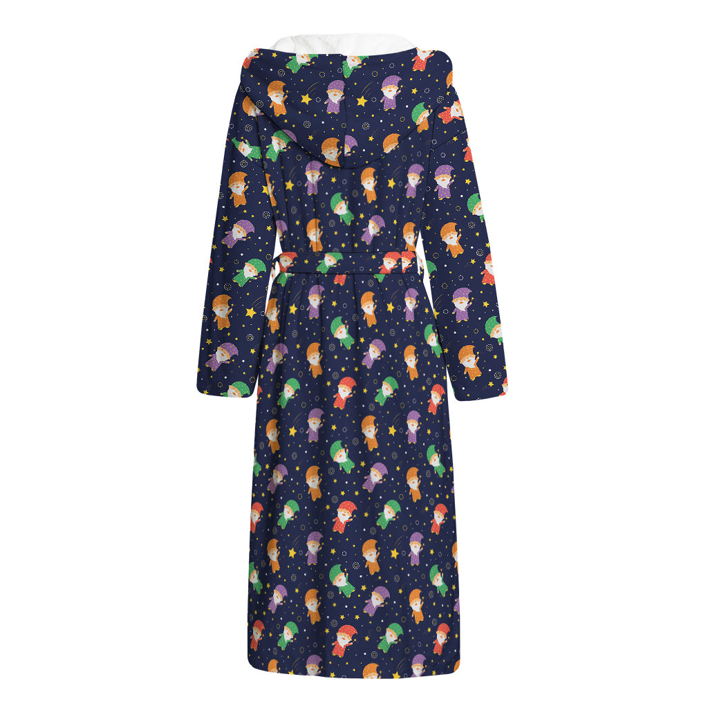 Cute Wizard Pattern Print Hooded Bathrobe