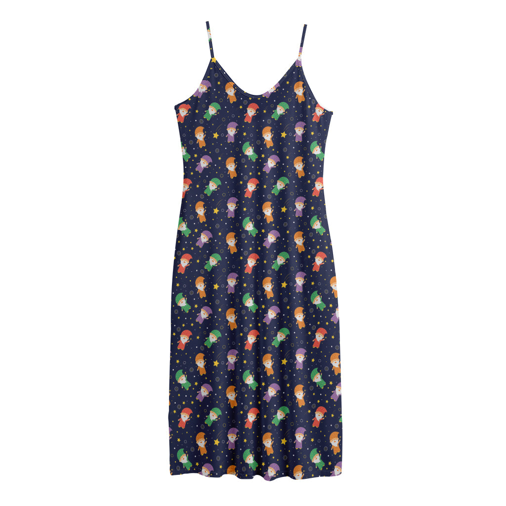Cute Wizard Pattern Print Jersey Midi Cami Dress