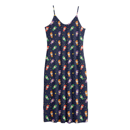 Cute Wizard Pattern Print Jersey Midi Cami Dress