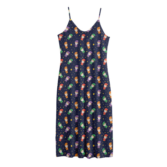 Cute Wizard Pattern Print Jersey Midi Cami Dress