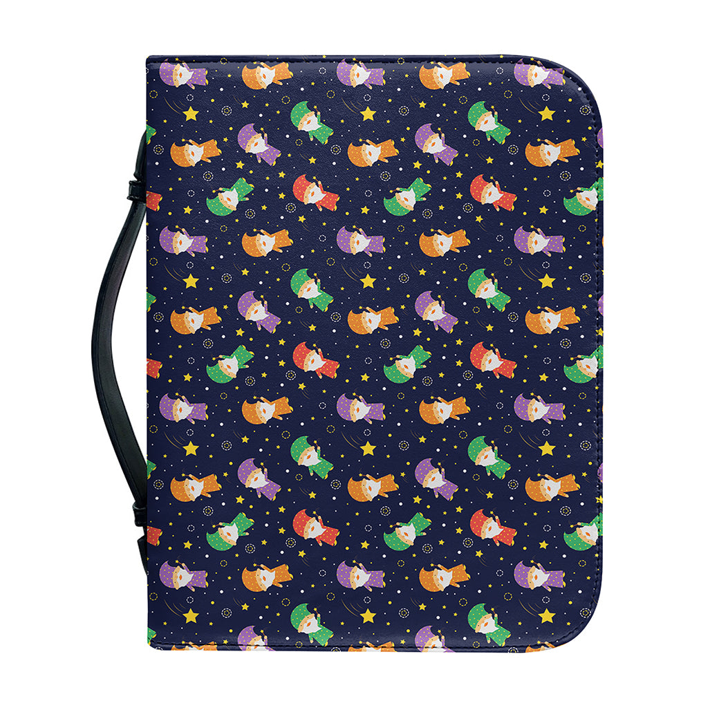 Cute Wizard Pattern Print Leather Bible Cover