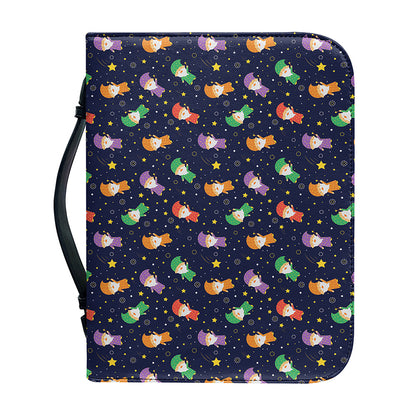 Cute Wizard Pattern Print Leather Bible Cover