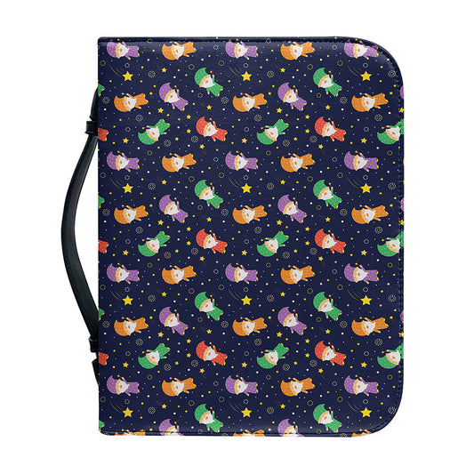 Cute Wizard Pattern Print Leather Bible Cover