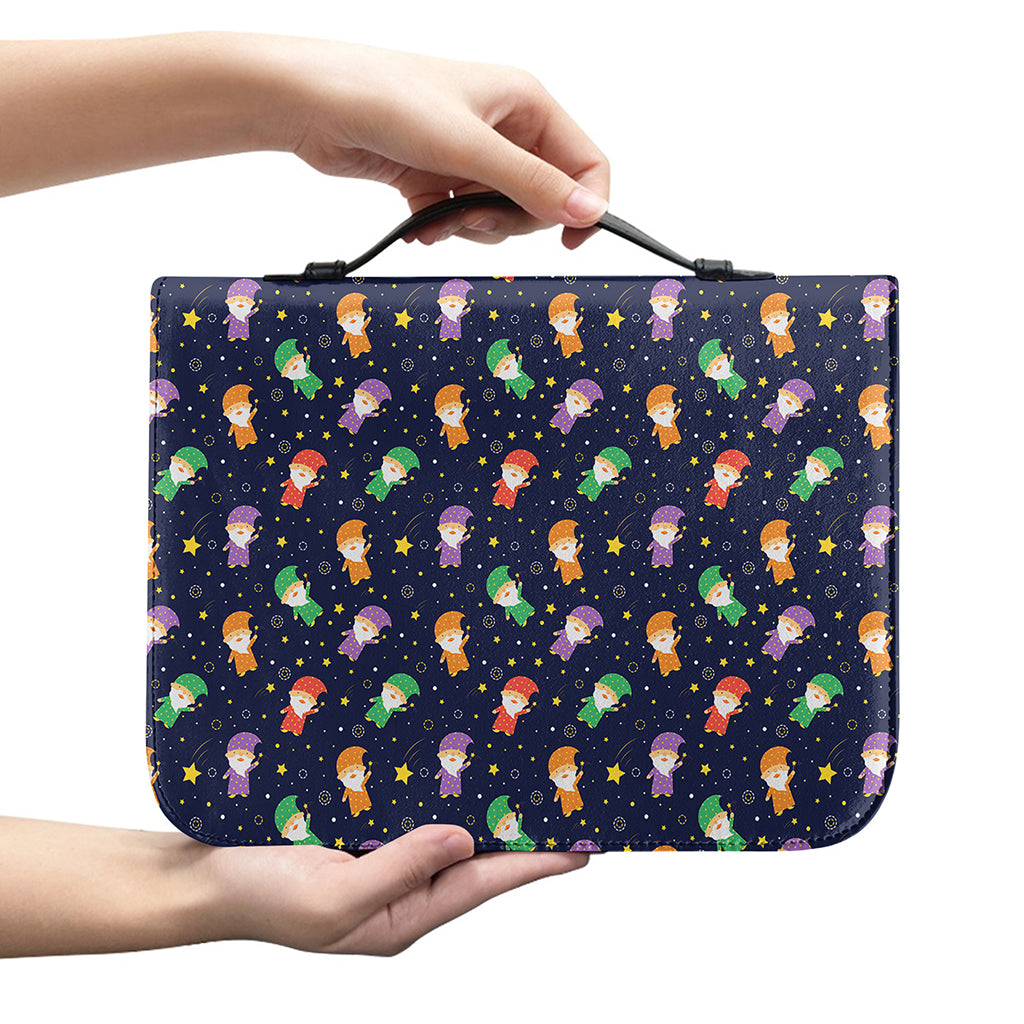 Cute Wizard Pattern Print Leather Bible Cover