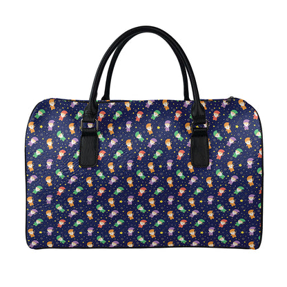 Cute Wizard Pattern Print Leather Duffle Bag