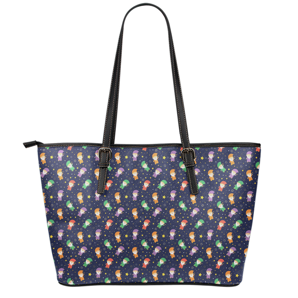 Cute Wizard Pattern Print Leather Tote Bag