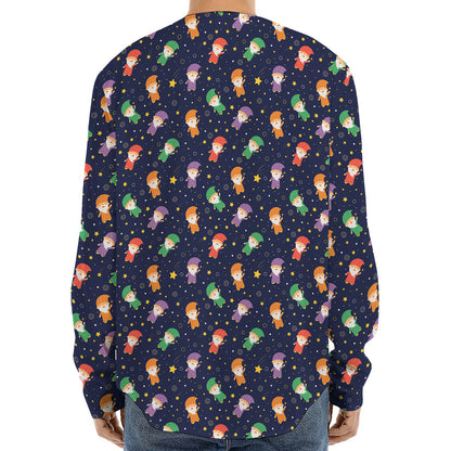 Cute Wizard Pattern Print Long Sleeve Baseball Jersey