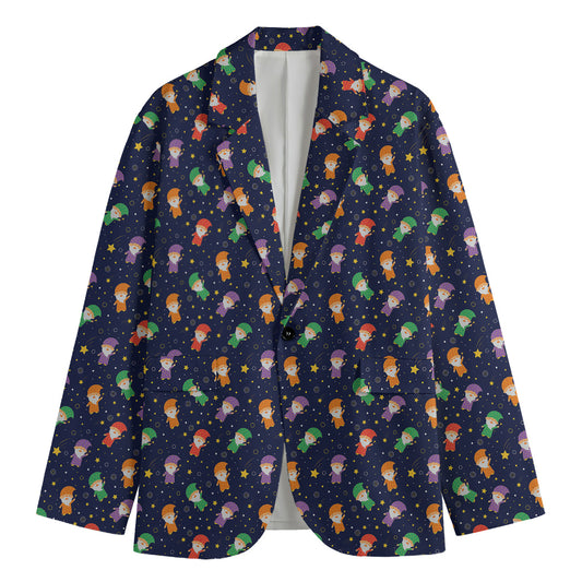 Cute Wizard Pattern Print Men's Cotton Blazer