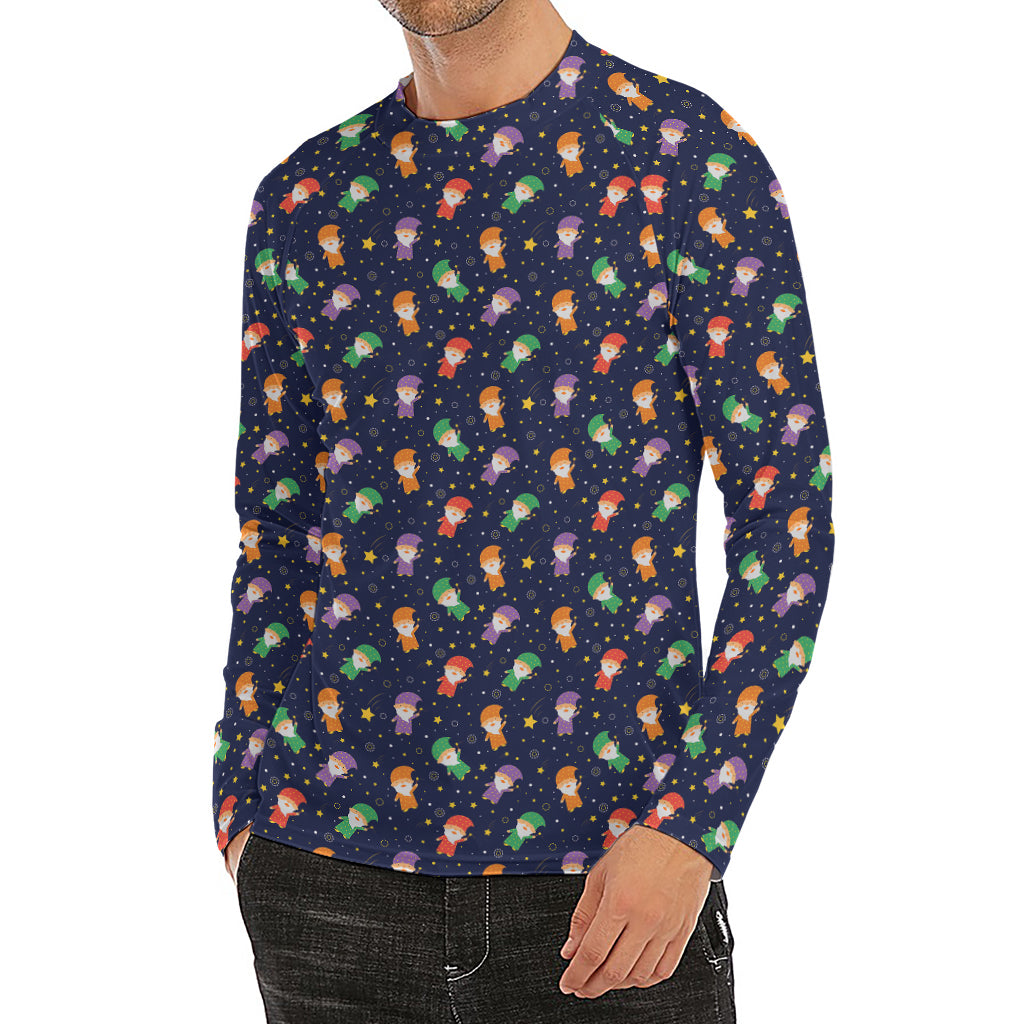 Cute Wizard Pattern Print Men's Long Sleeve Rash Guard