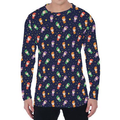 Cute Wizard Pattern Print Men's Long Sleeve T-Shirt