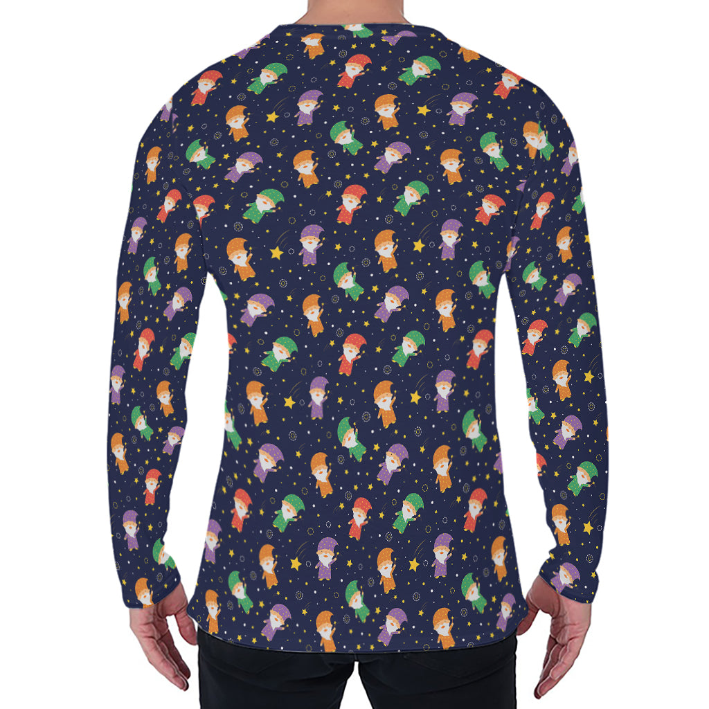 Cute Wizard Pattern Print Men's Long Sleeve T-Shirt