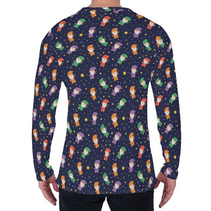 Cute Wizard Pattern Print Men's Long Sleeve T-Shirt