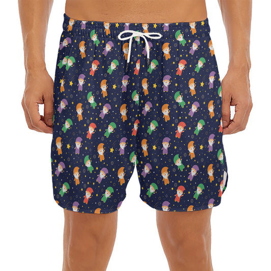 Cute Wizard Pattern Print Men's Split Running Shorts
