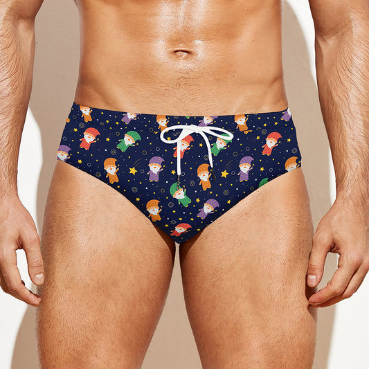 Cute Wizard Pattern Print Men's Swim Briefs