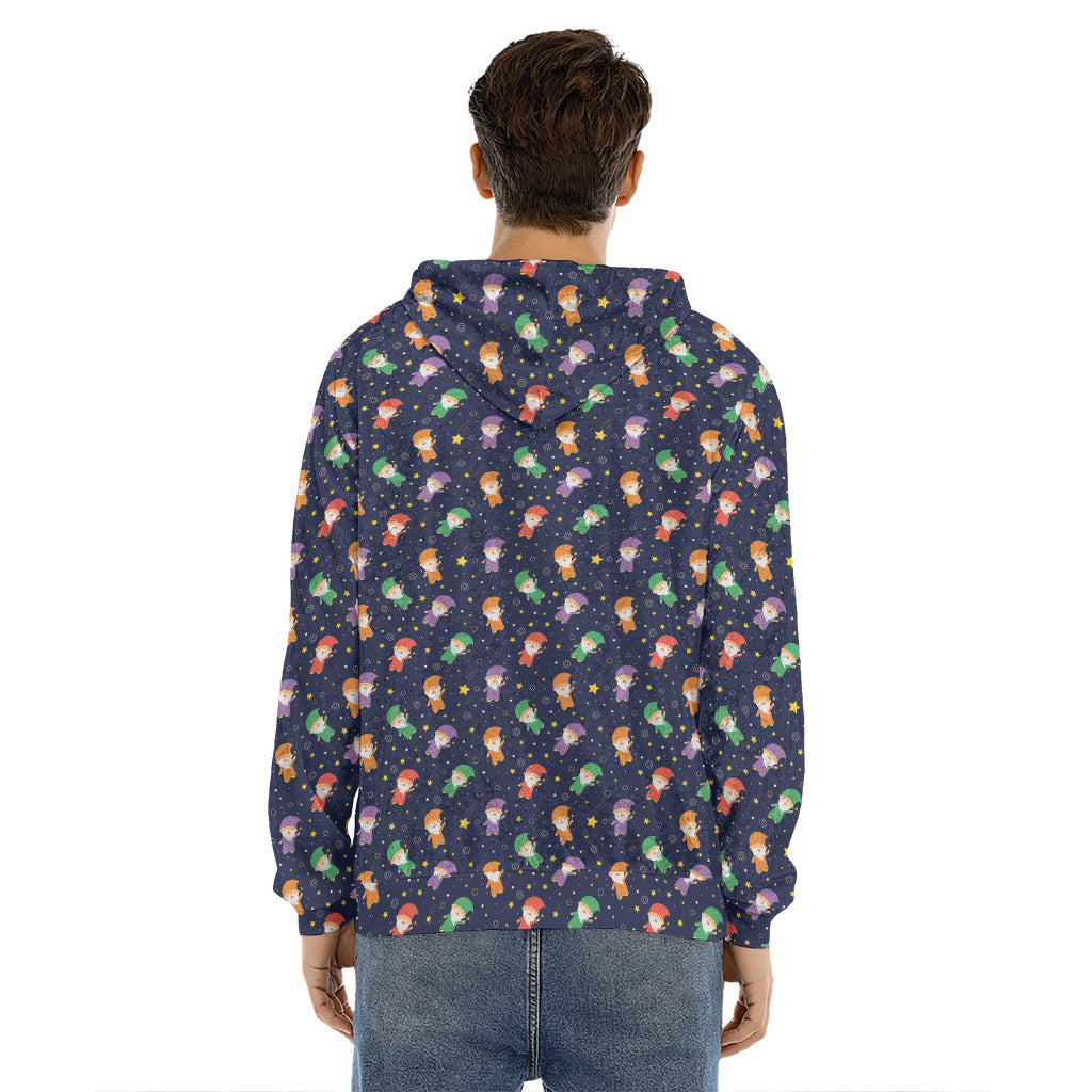 Cute Wizard Pattern Print Men's Velvet Pullover Hoodie