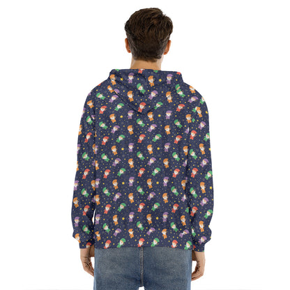 Cute Wizard Pattern Print Men's Velvet Pullover Hoodie