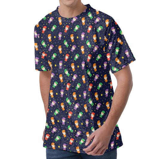 Cute Wizard Pattern Print Men's Velvet T-Shirt