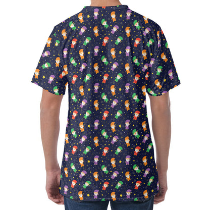 Cute Wizard Pattern Print Men's Velvet T-Shirt