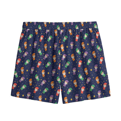 Cute Wizard Pattern Print Mesh Shorts