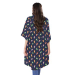 Cute Wizard Pattern Print Open Front Beach Cover Up