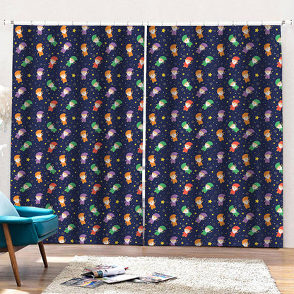 Cute Wizard Pattern Print Pencil Pleat Curtains