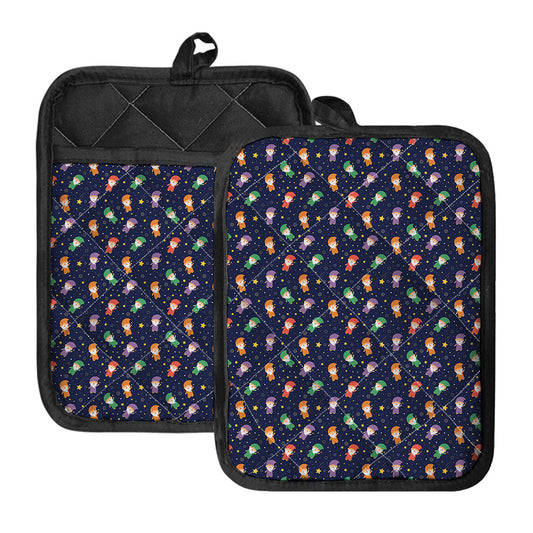 Cute Wizard Pattern Print Pot Holders With Pocket