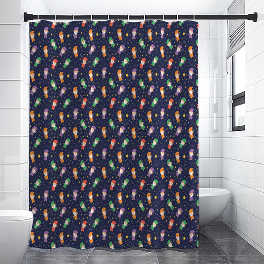 Cute Wizard Pattern Print Premium Shower Curtain