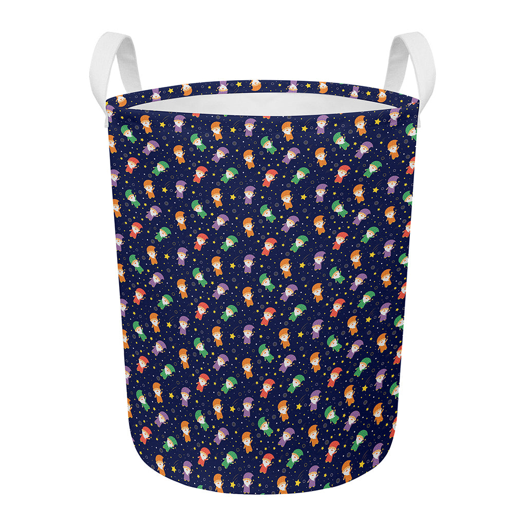 Cute Wizard Pattern Print Round Laundry Basket