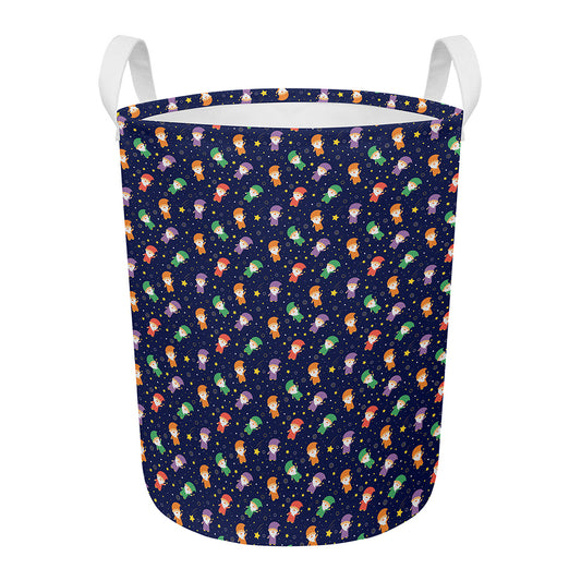 Cute Wizard Pattern Print Round Laundry Basket