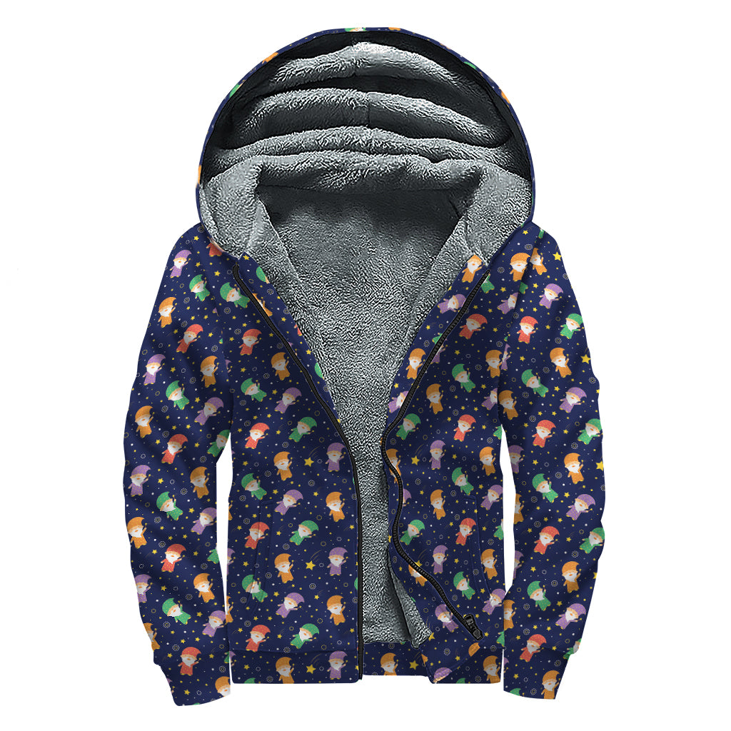 Cute Wizard Pattern Print Sherpa Lined Zip Up Hoodie