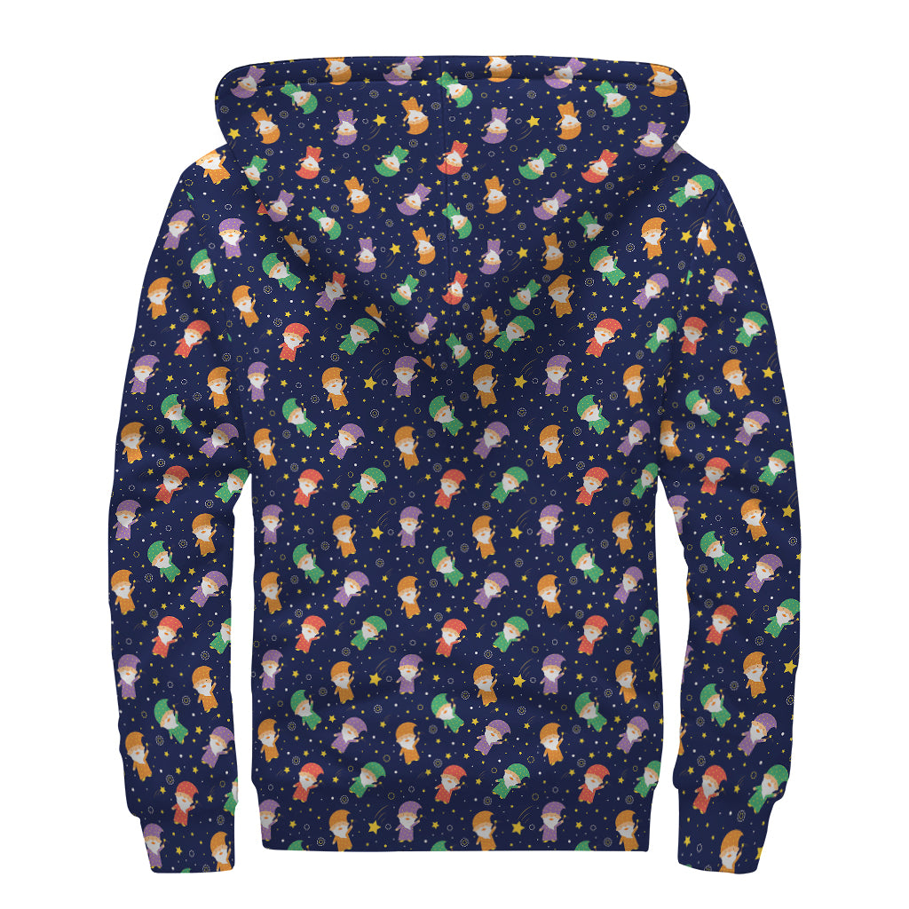 Cute Wizard Pattern Print Sherpa Lined Zip Up Hoodie